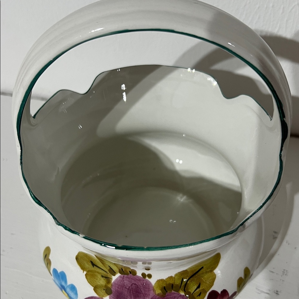 Made In Italy Floral Ceramic Basket with Handle - Picture 2 of 3